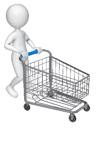 Picture of a figure pushing a shopping cart